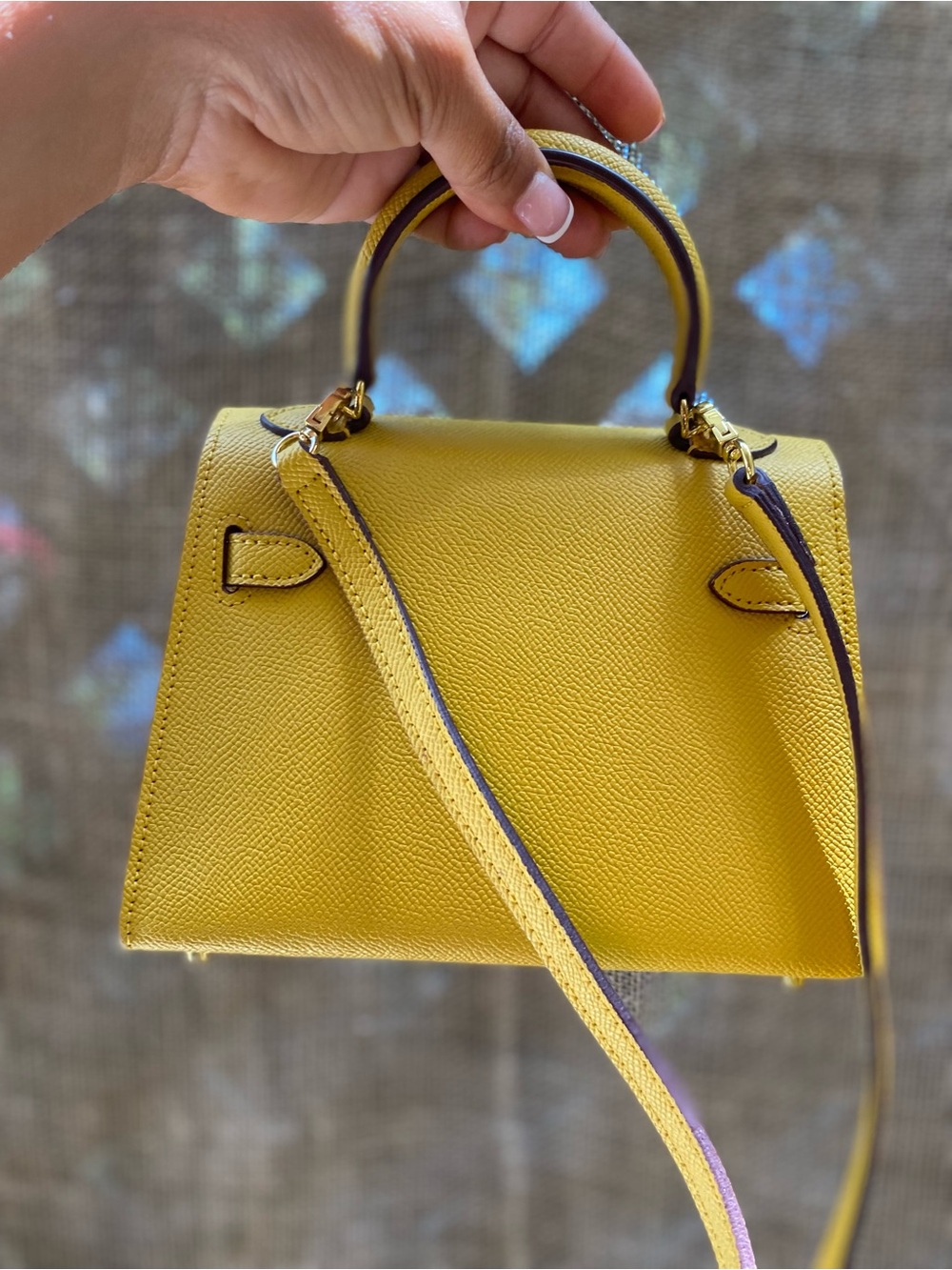 Lily and Bean Hettie Yellow Leather Top-Handle Crossbody Bag kelly style - Picture 8 of 9
